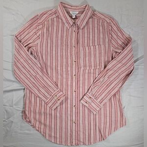 Arizona Jean Company Red and White Striped Button Down Shirt
